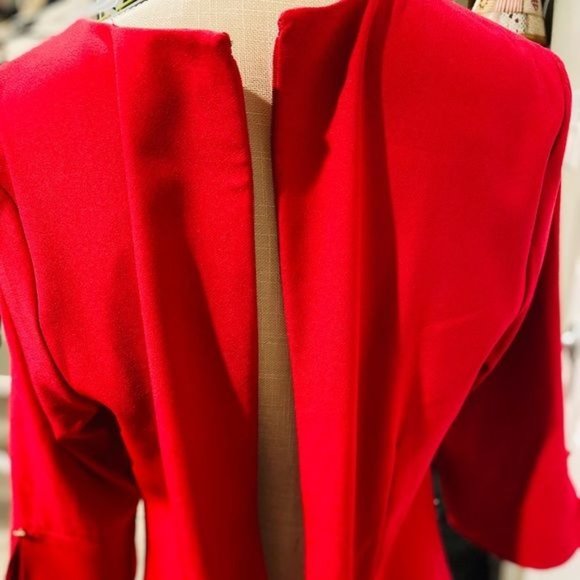 Chico’s Red Dress Bell Flare 3/4 Sleeves Midi Women Valentine Round Neck Holiday - Picture 5 of 11